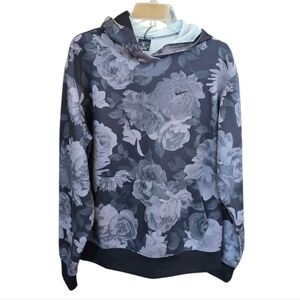 Nike Dri Fit Black Gray Floral Pullover Hoodie Sweatshirt M
